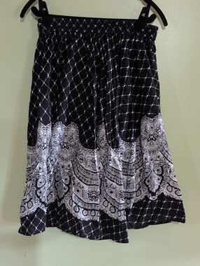Vintage Black & White Paisley Border Midi Skirt